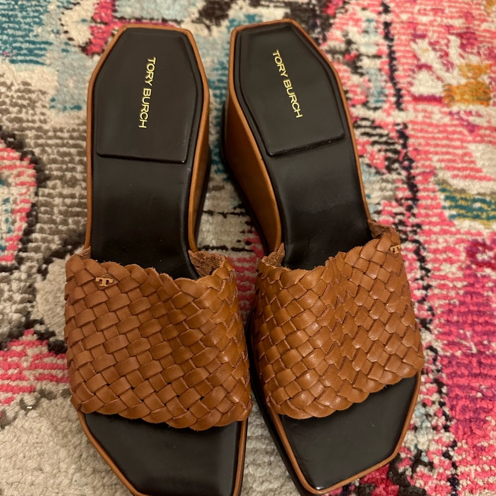 Tory Burch Brown Mules with Woven Strap